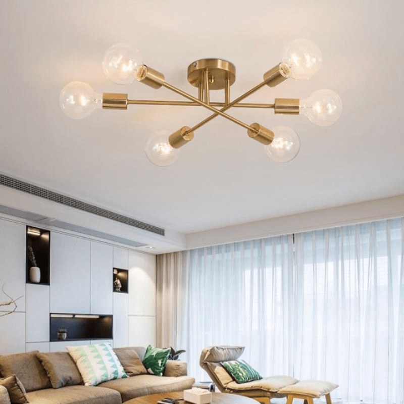 Lustre Para Sala Moderno Dourado 6 Lâmpadas